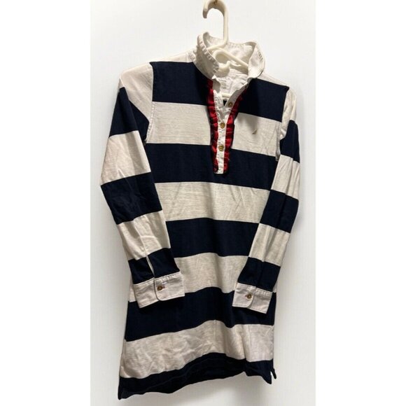 Vtg NAUTICA GIRLS STRIPED LONG SLEEVE DRESS L 14/16 UEC RARE - Picture 1 of 8